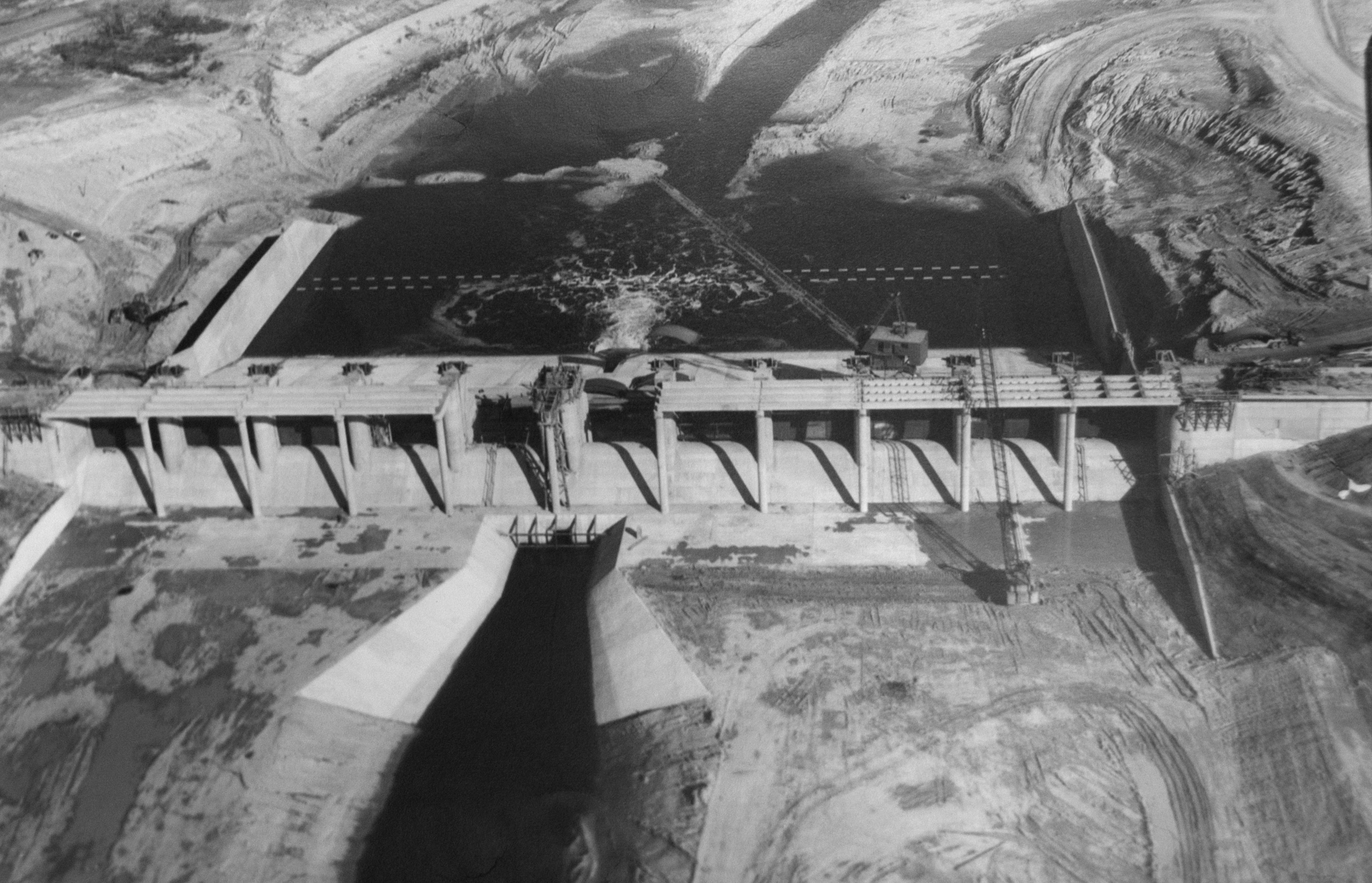 Historic Photo of Early Stages of Toledo Bend Reservoir Dam