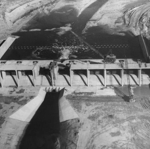 Historic Photo of Early Stages of Toledo Bend Reservoir Dam